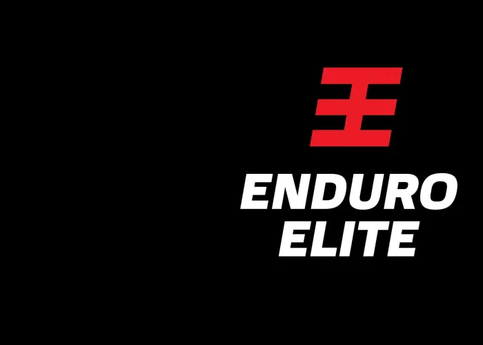 Black background, Enduro Elite in white letters, Two red 'E's back to back above